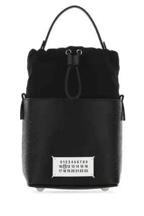 Maison Margiela Black Leather And Canvas Mini 5 Ac Bucket Bag