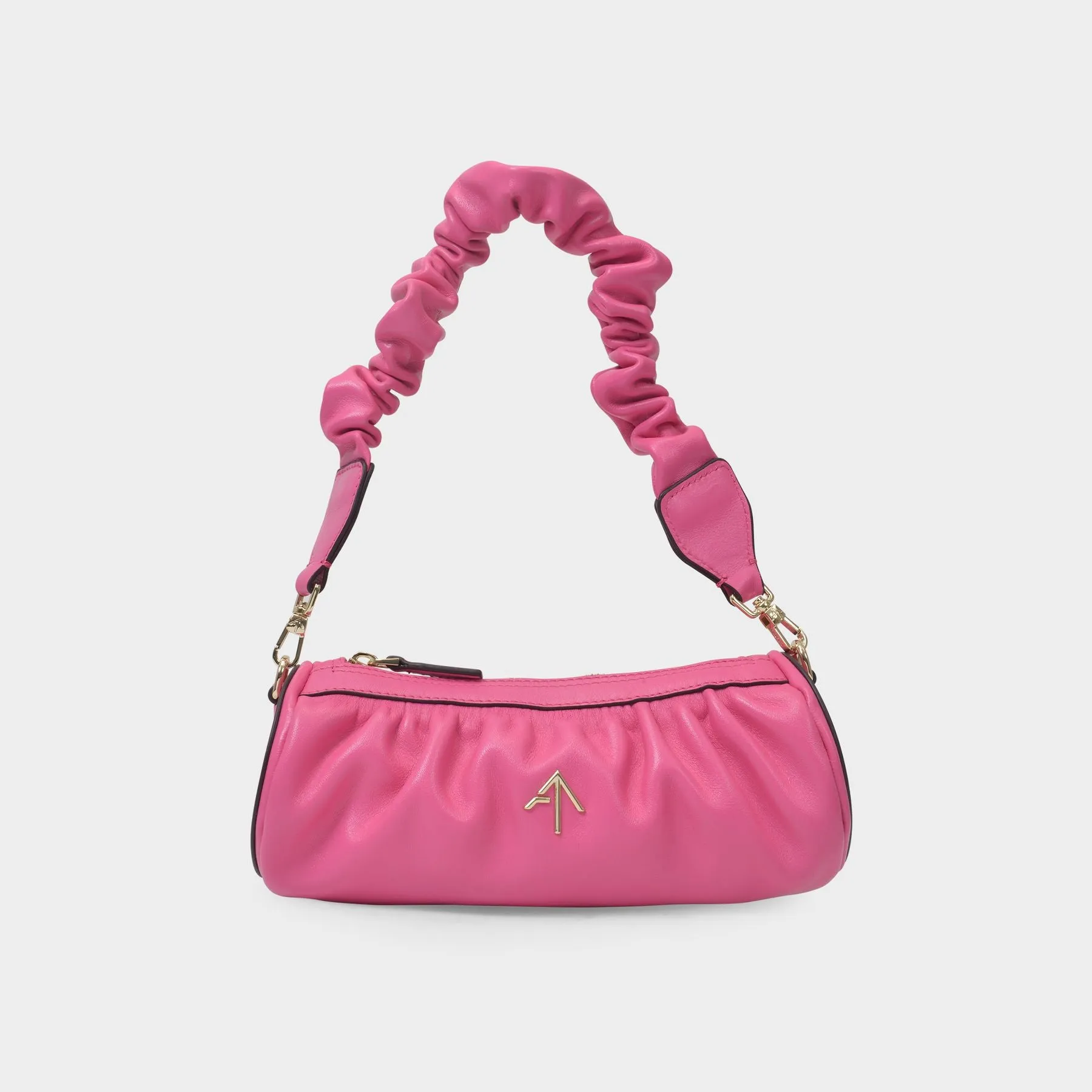 Manu Atelier  Ruched Mini Cylinder Bag in Pink Leather