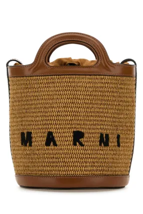 Marni Two Tone Leather And Raffia Tropicalia Bucket Bag