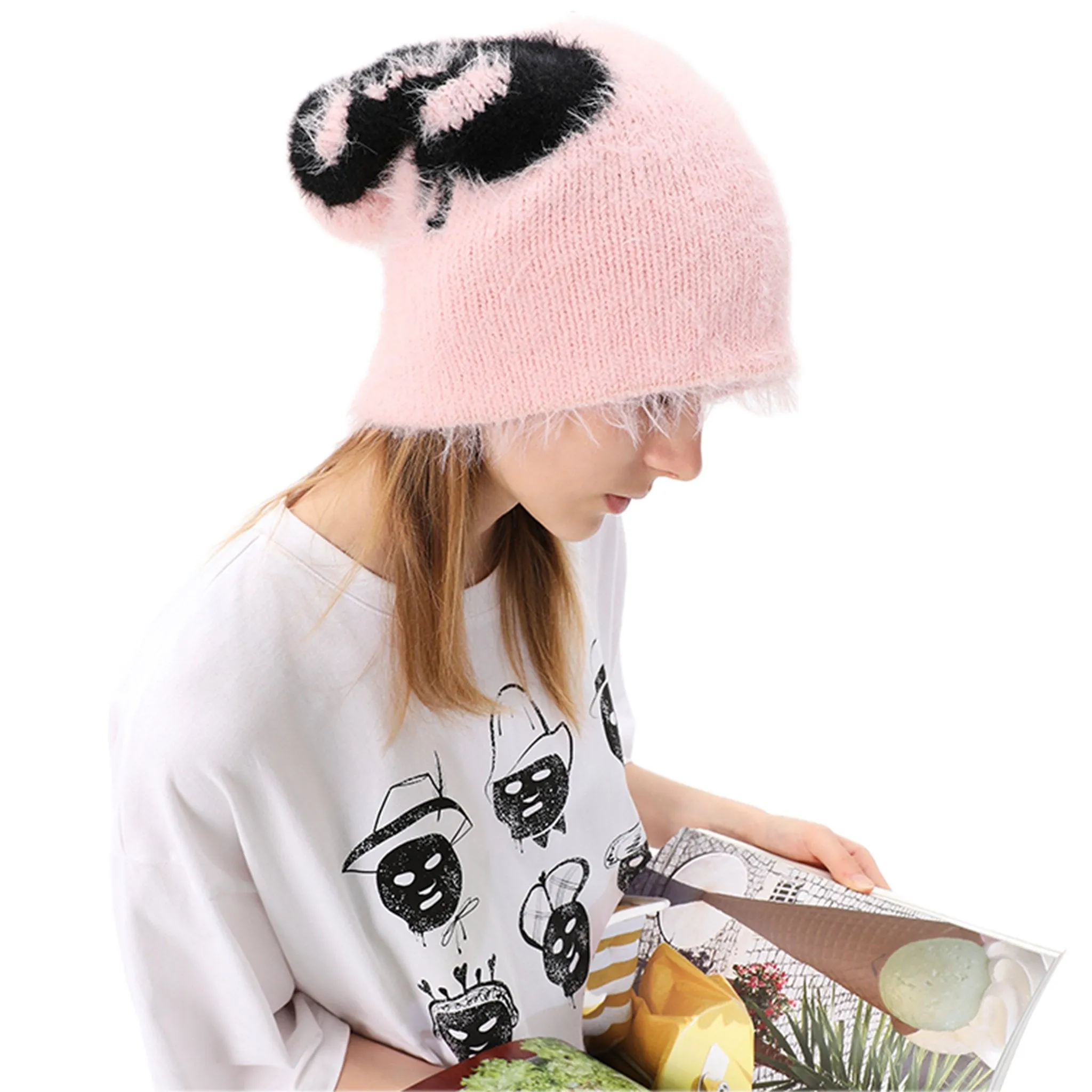 Mask Face Pattern Knit Hat-