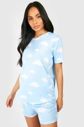 Maternity Cloud Print Pajama Short Set