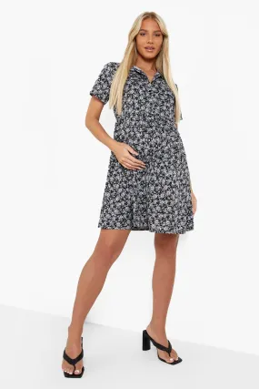 Maternity Collar Shirt Smock Dress