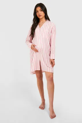 Maternity Cotton Stripe Button Down Night Shirt