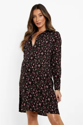 Maternity Floral Shirt Dress