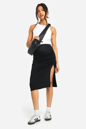 Maternity Jersey Knit Ruched Midi Skirt