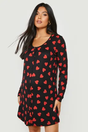 Maternity Long Sleeve Button Front Heart Nightgown