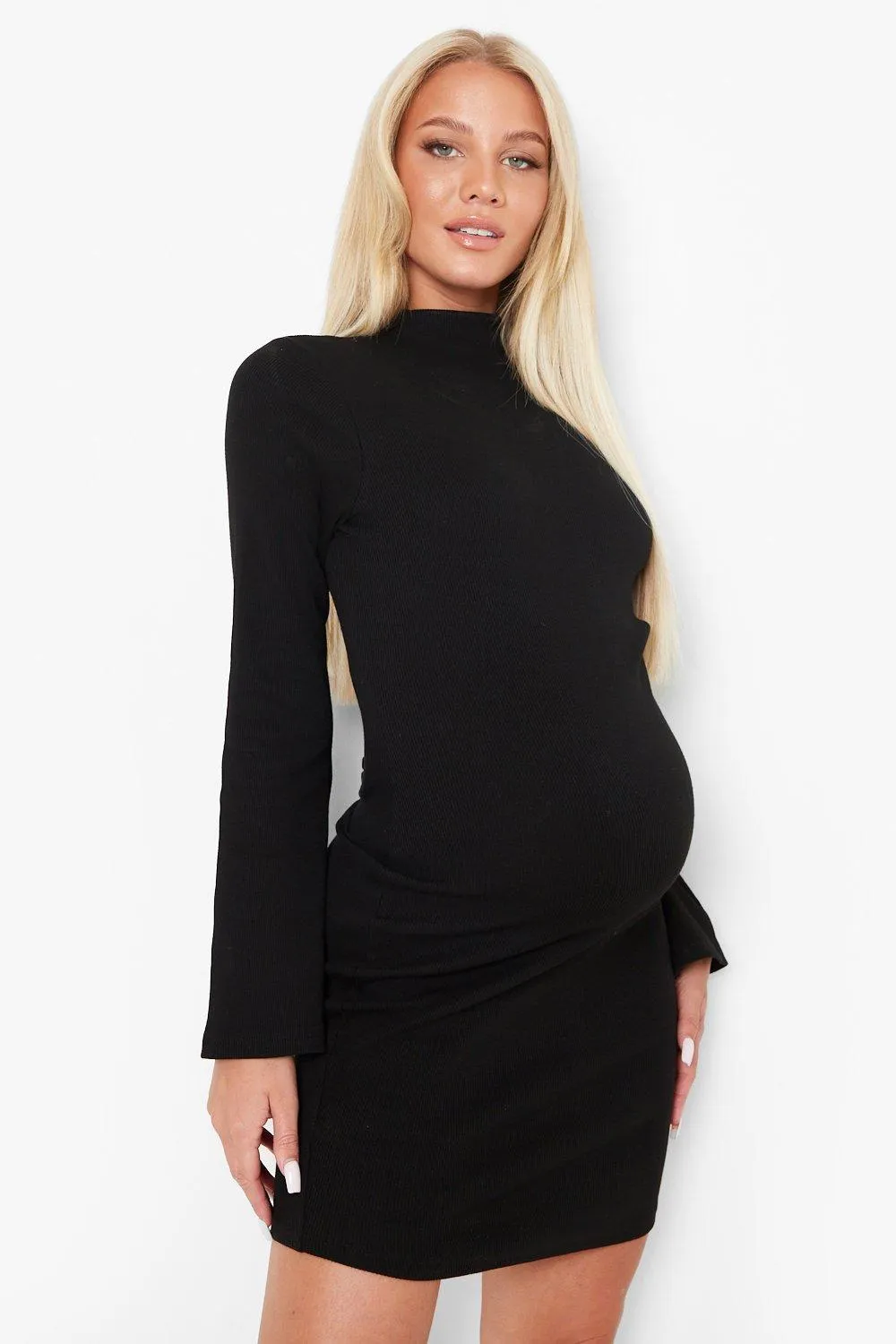 Maternity Long Sleeve Rib Mini Dress