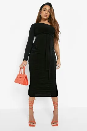 Maternity One Shoulder Tie Waist Midi Dress