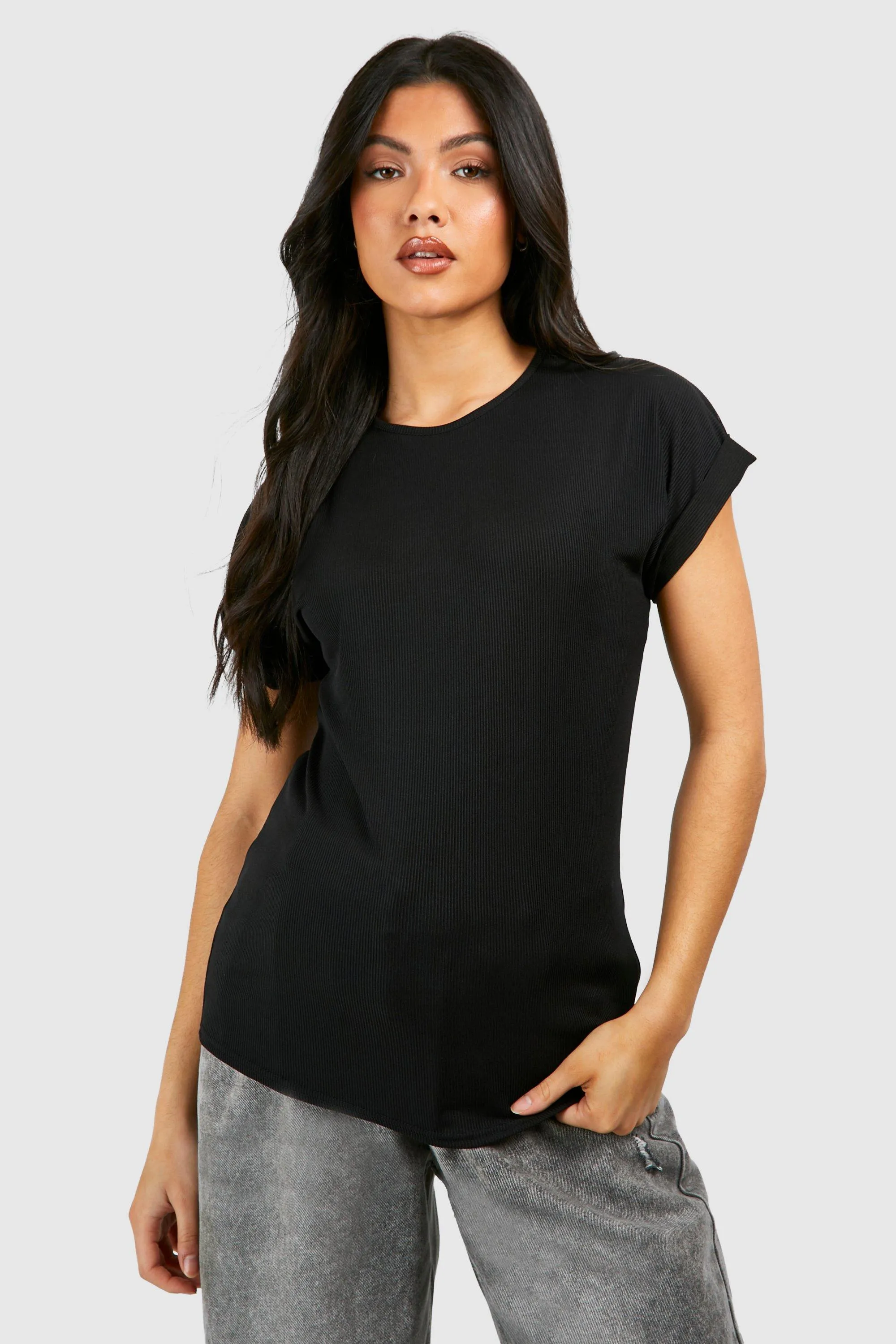 Maternity Ribbed Roll Sleeve T-shirt