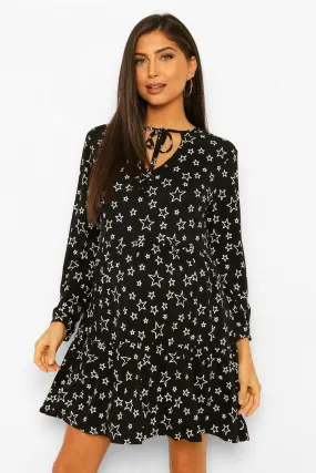 Maternity Star Tie Neck Smock Dress