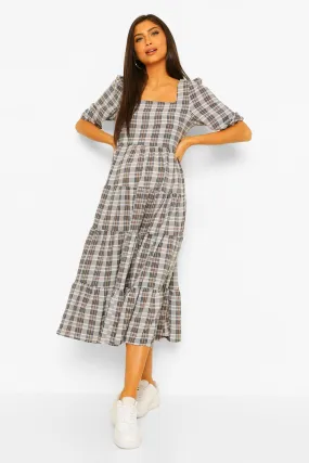 Maternity Woven Check Tiered Maxi Dress