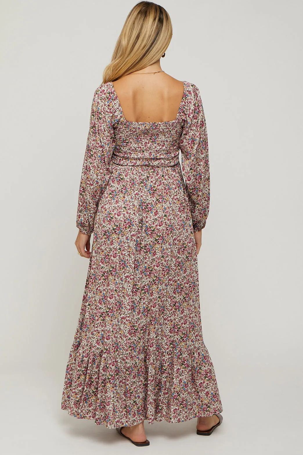 Mauve Floral Long Sleeve Maternity Maxi Dress