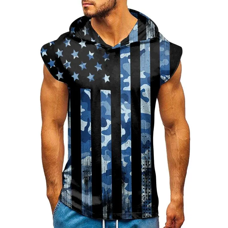 Men's Flag Printed Sports Sleeveless Hooded Tank Top 77157565Y