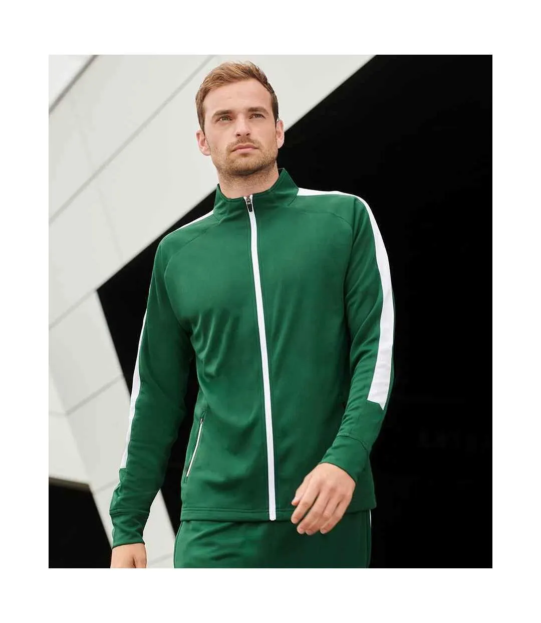 Mens knitted tracksuit top bottle green/white Finden & Hales