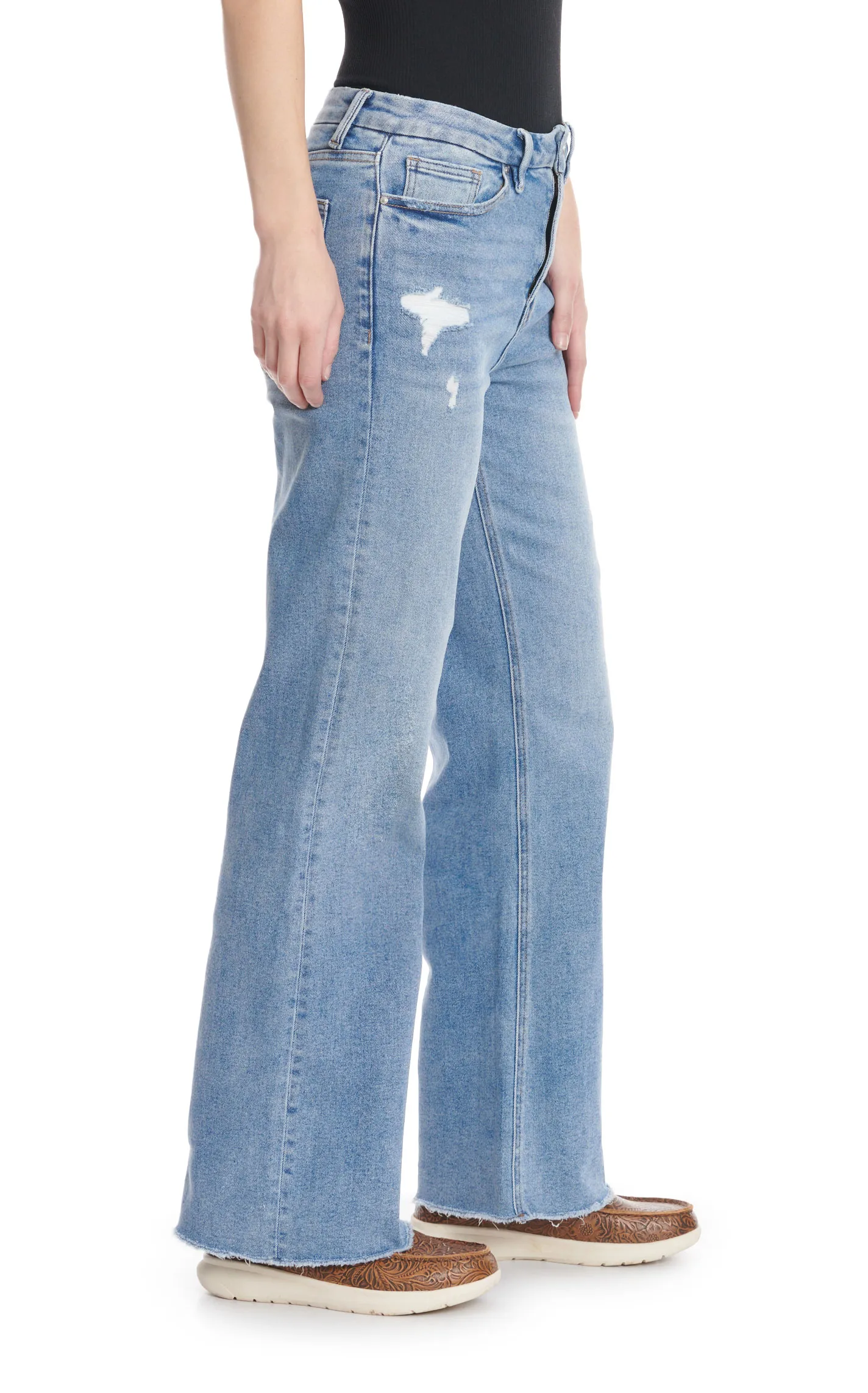 Mica Women's Medium Wash High Rise Cropped Wide Leg Jeans