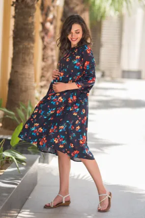 Midnight Tie Maternity & Nursing Dress