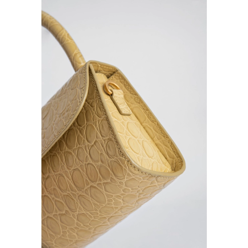 --Mini flax circular croco embossed leather bag-