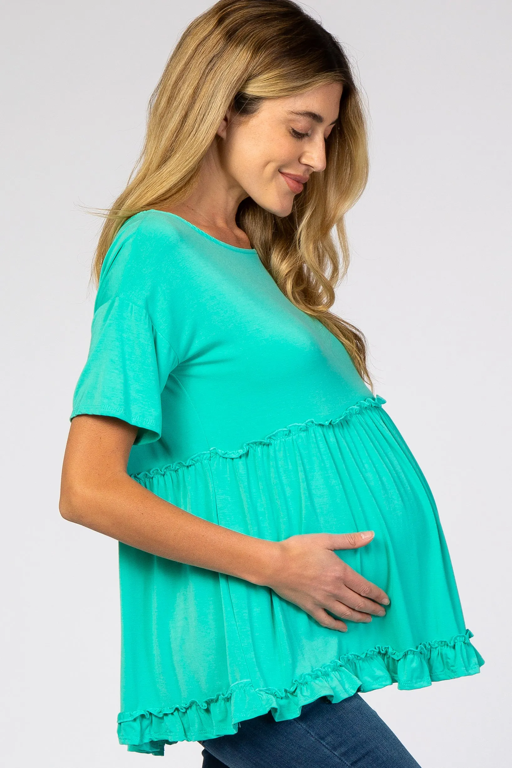 Mint Green Lettuce Trim Maternity Top