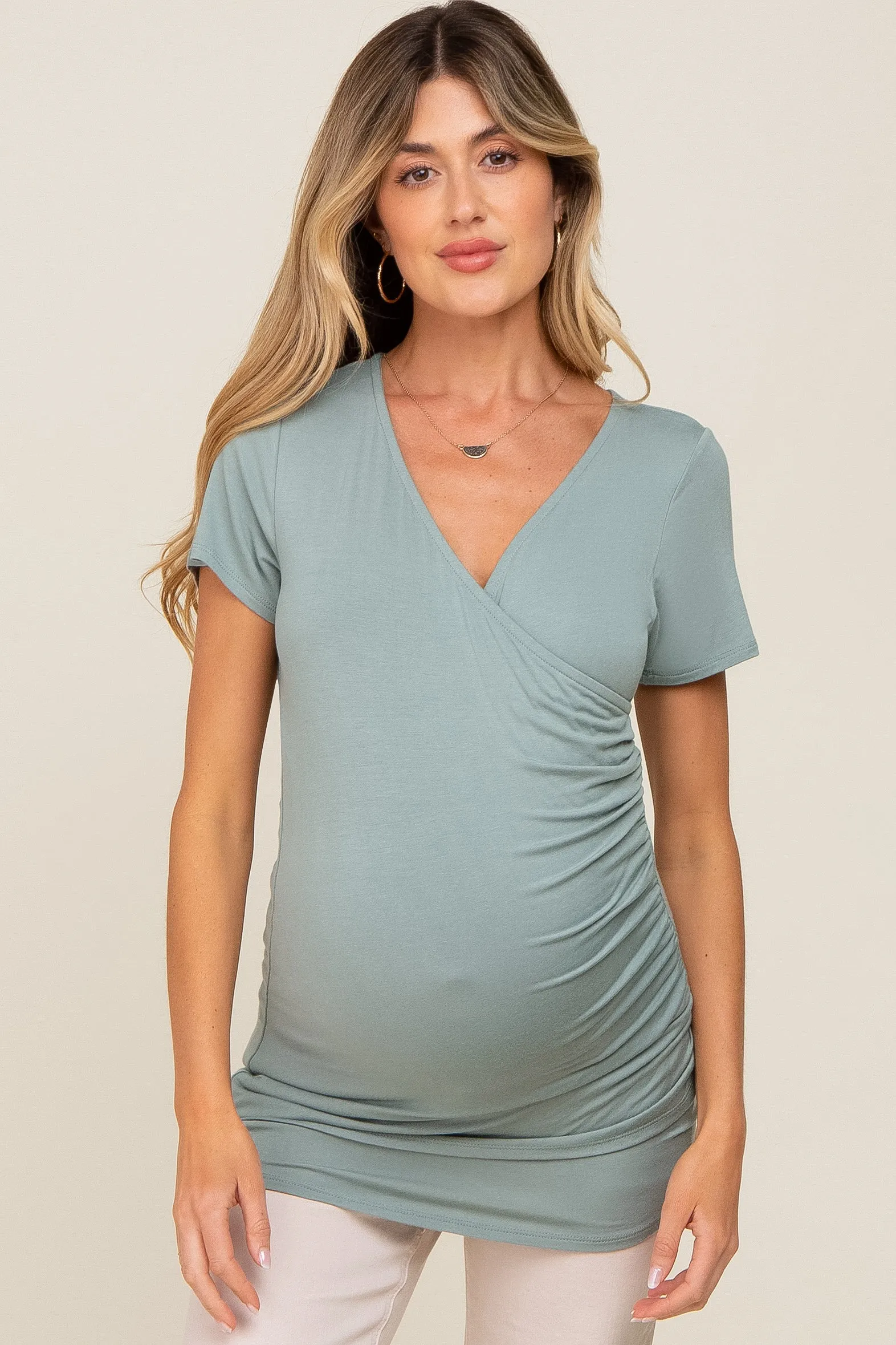 Mint Wrap Front Maternity/Nursing Top