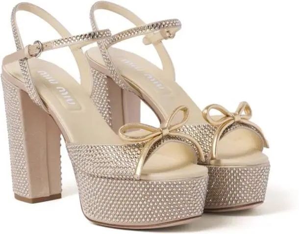 Miu 115mm crystal-embellished platform sandals Neutrals