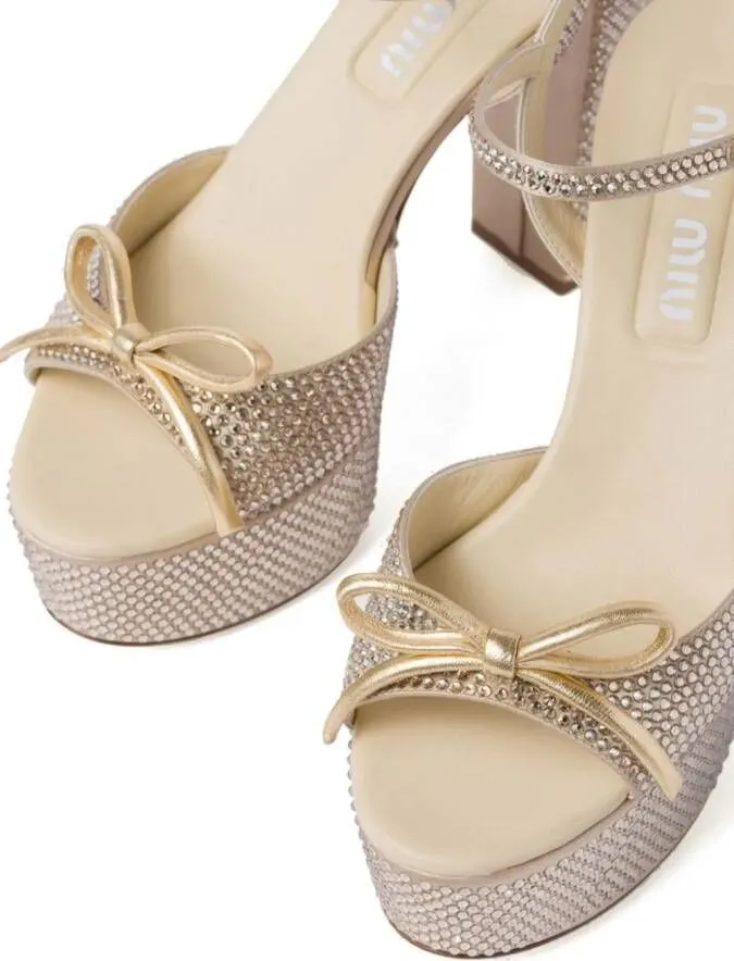 Miu 115mm crystal-embellished platform sandals Neutrals