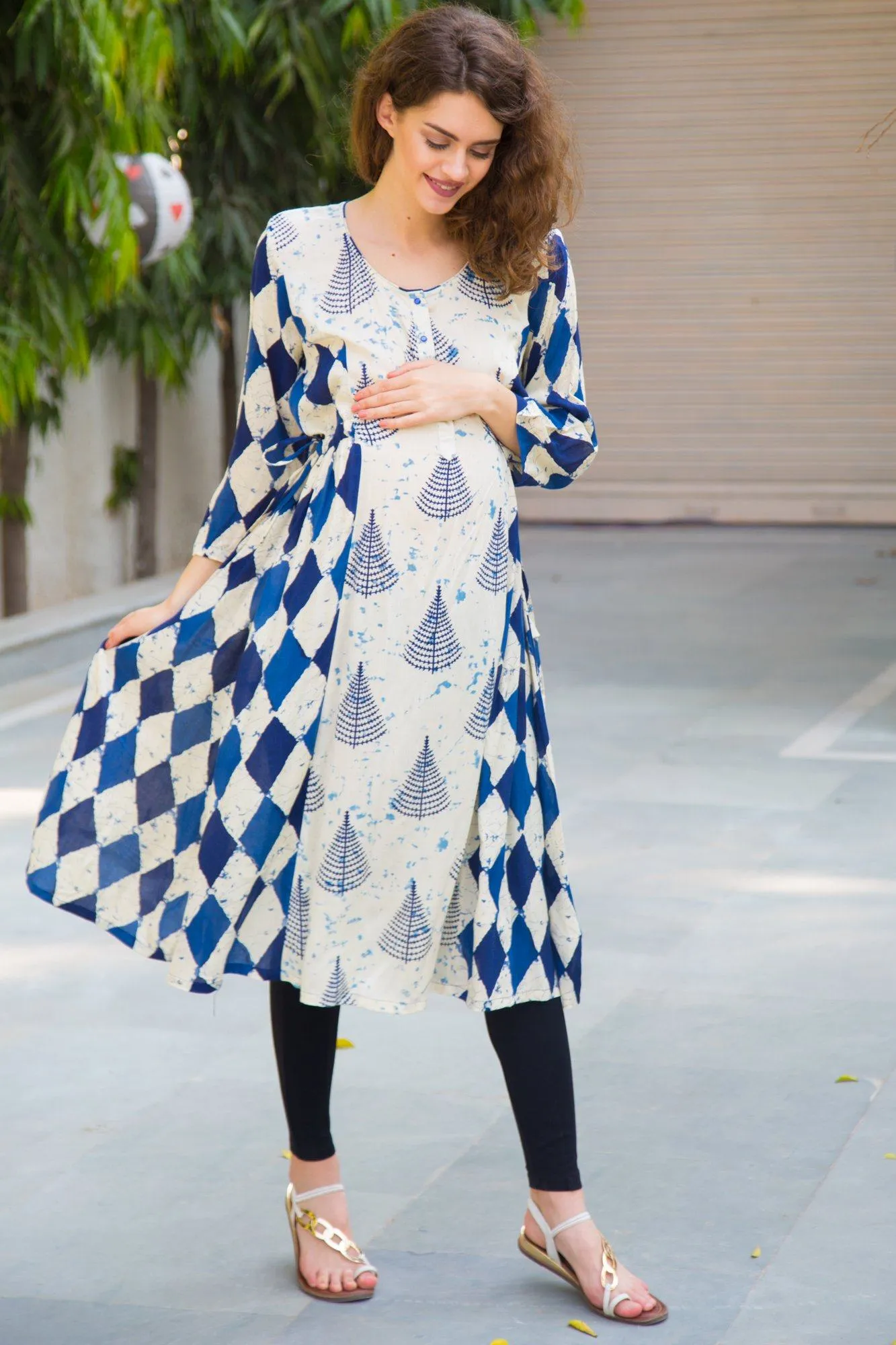 Mocha Blue Maternity & Nursing Kurta