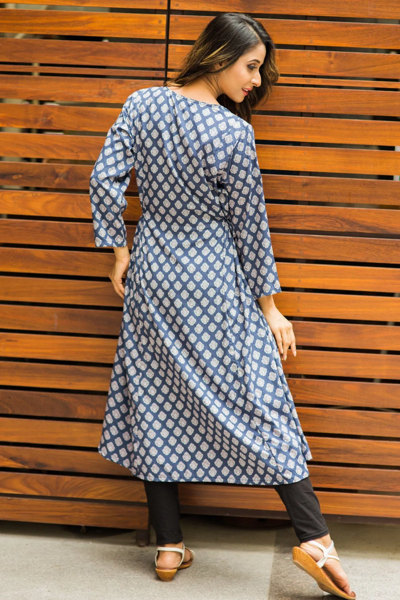 Moonflower Blue Block Print Maternity & Nursing Kurta