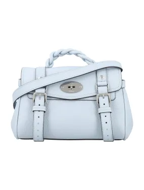 MULBERRY Poplin Blue Mini Alexa Leather Shoulder Bag with Braided Handle and Postman's Lock Closure