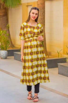 Mustard Sunflower Maternity and Nursing Kurta