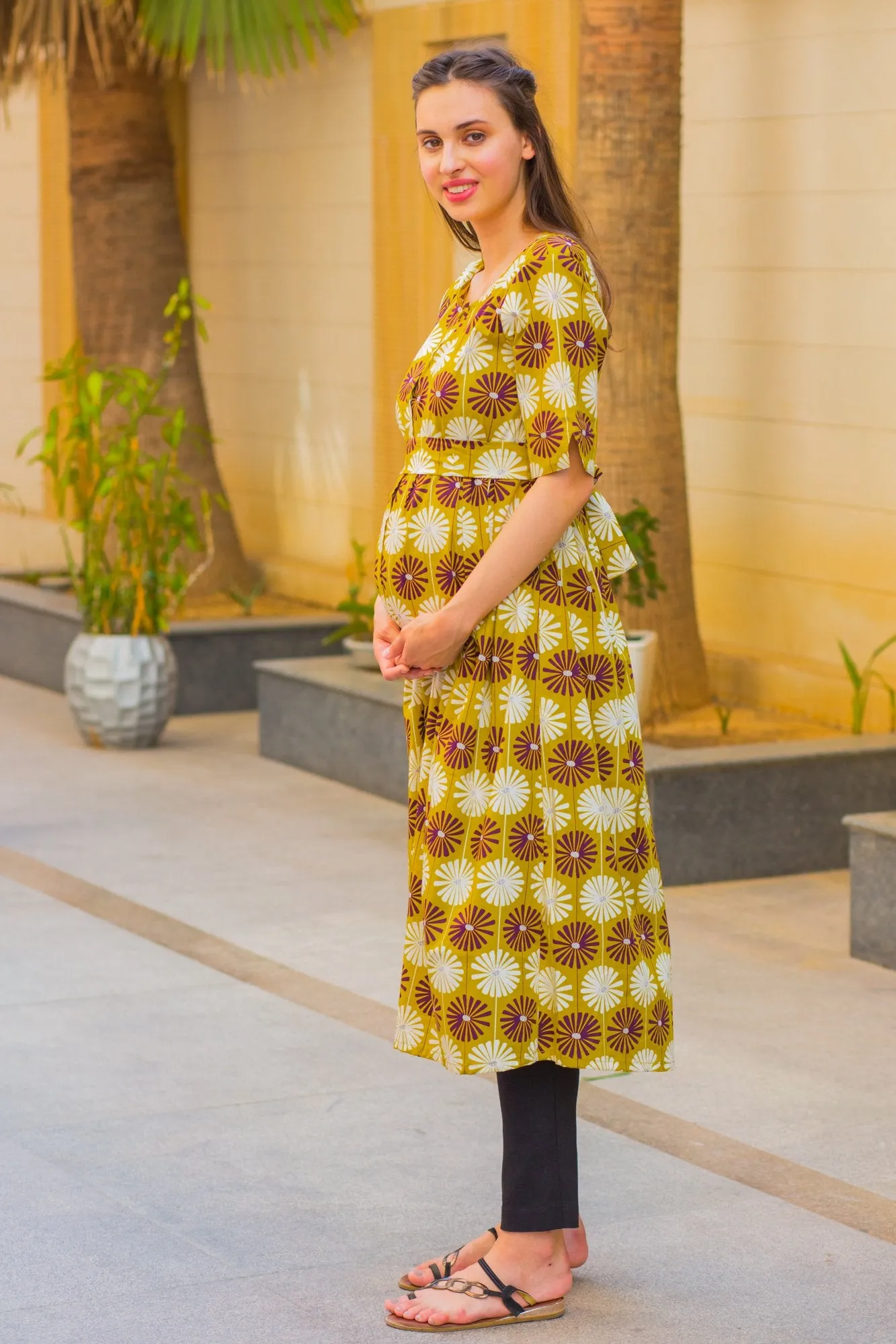 Mustard Sunflower Maternity and Nursing Kurta