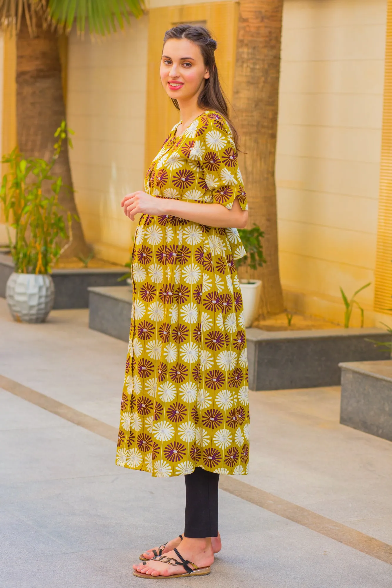 Mustard Sunflower Maternity and Nursing Kurta