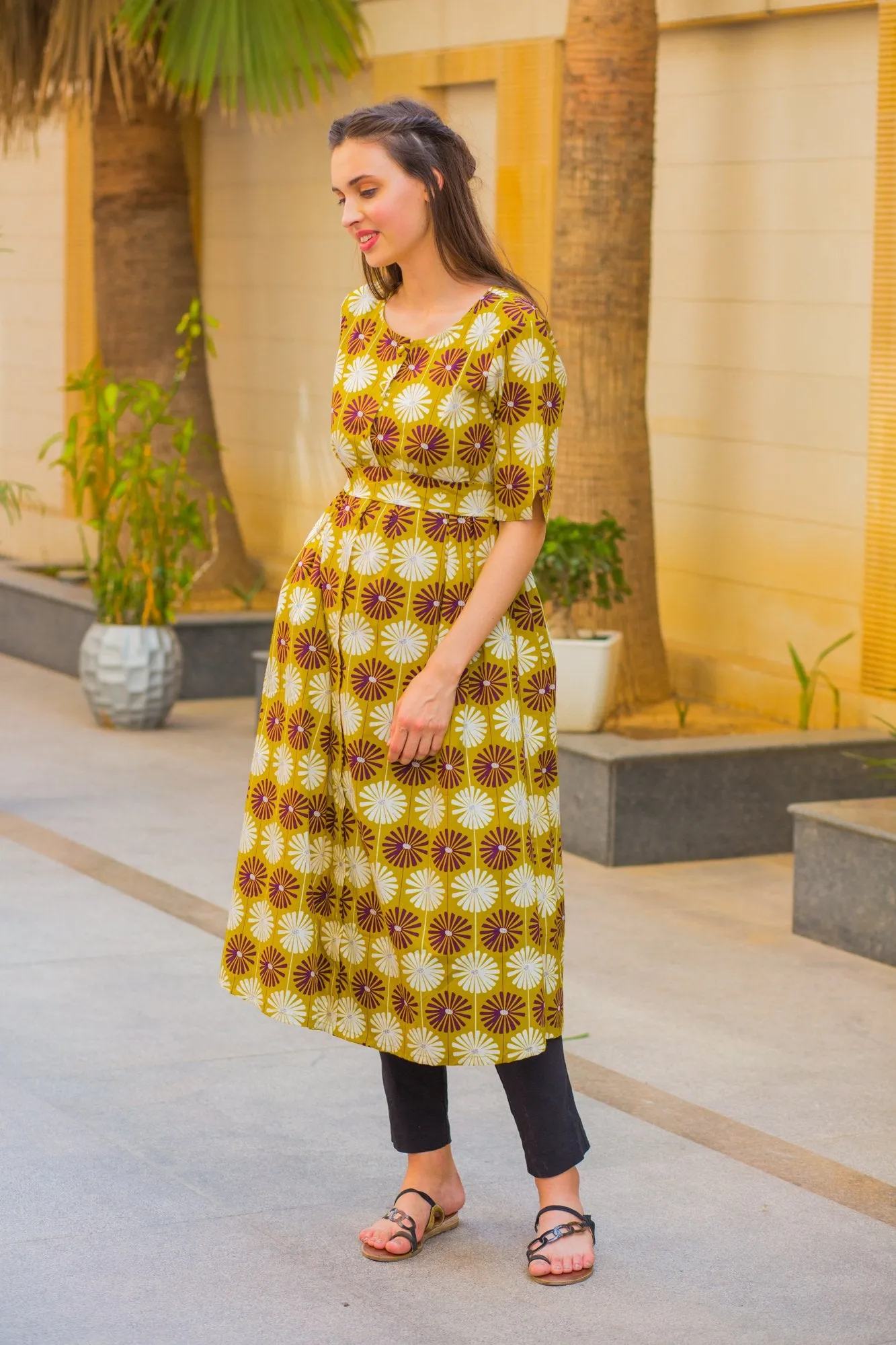 Mustard Sunflower Maternity and Nursing Kurta