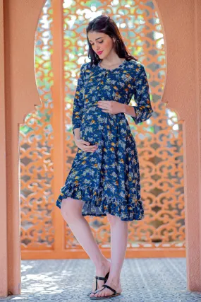 Navy Garden Maternity & Nursing Night Dress