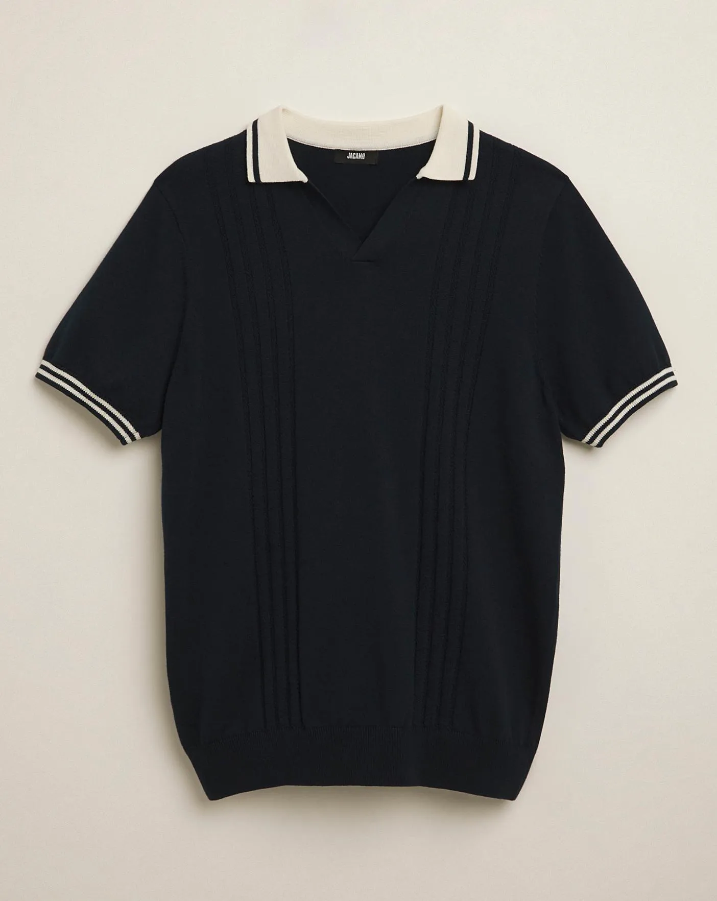 Navy Open Neck Knitted Polo