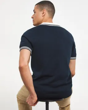 Navy Open Neck Knitted Polo