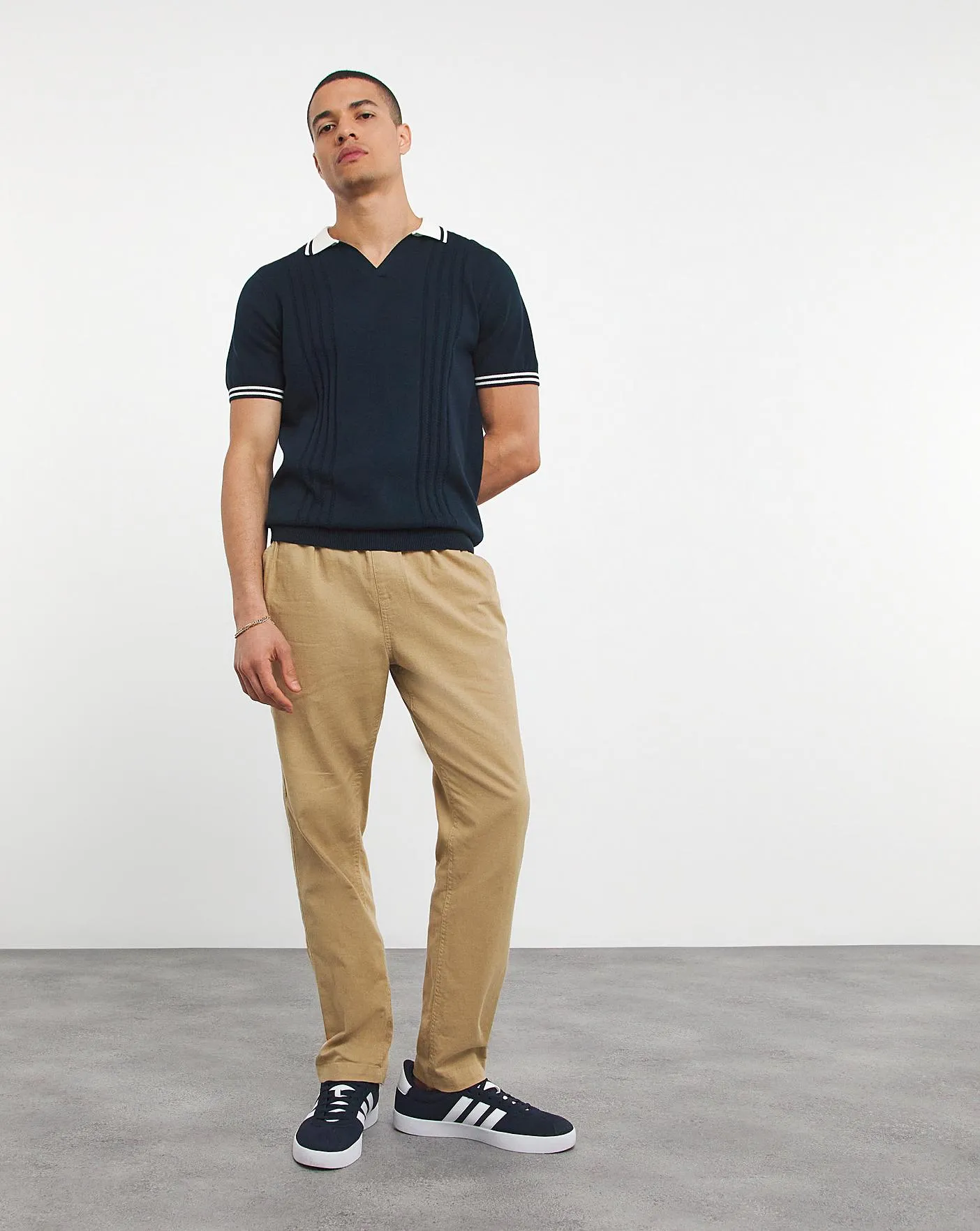 Navy Open Neck Knitted Polo