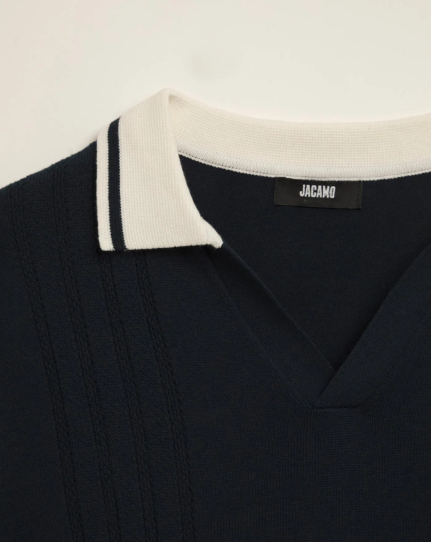 Navy Open Neck Knitted Polo