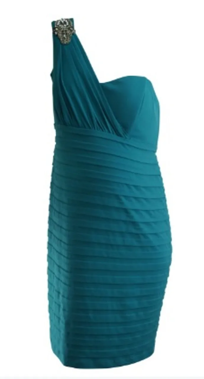 *New* Turquoise A Pea in the Pod Maternity One Shoulder Special Occasion Maternity Dress (Size Large)