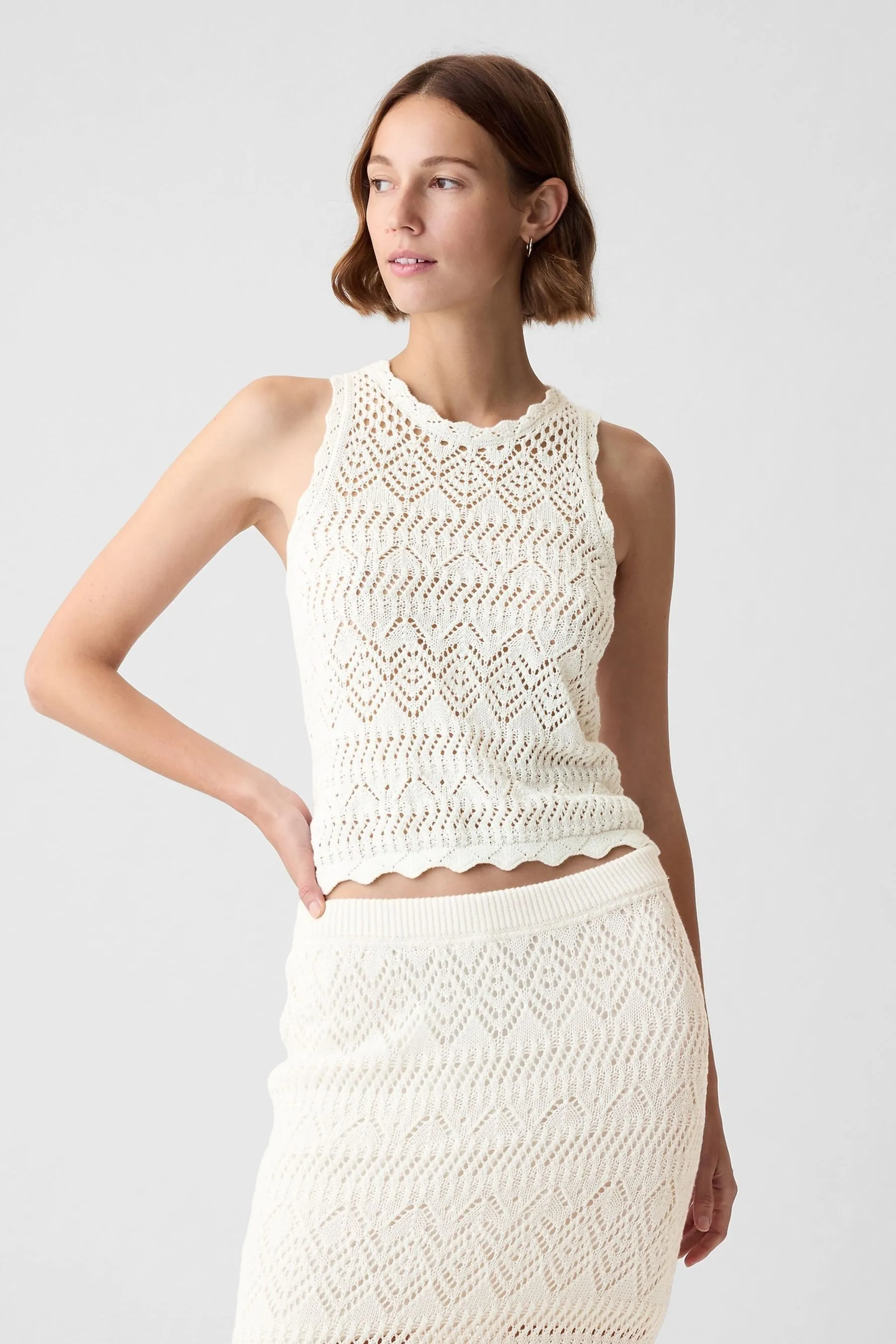 Off White Crochet Racer Back Vest