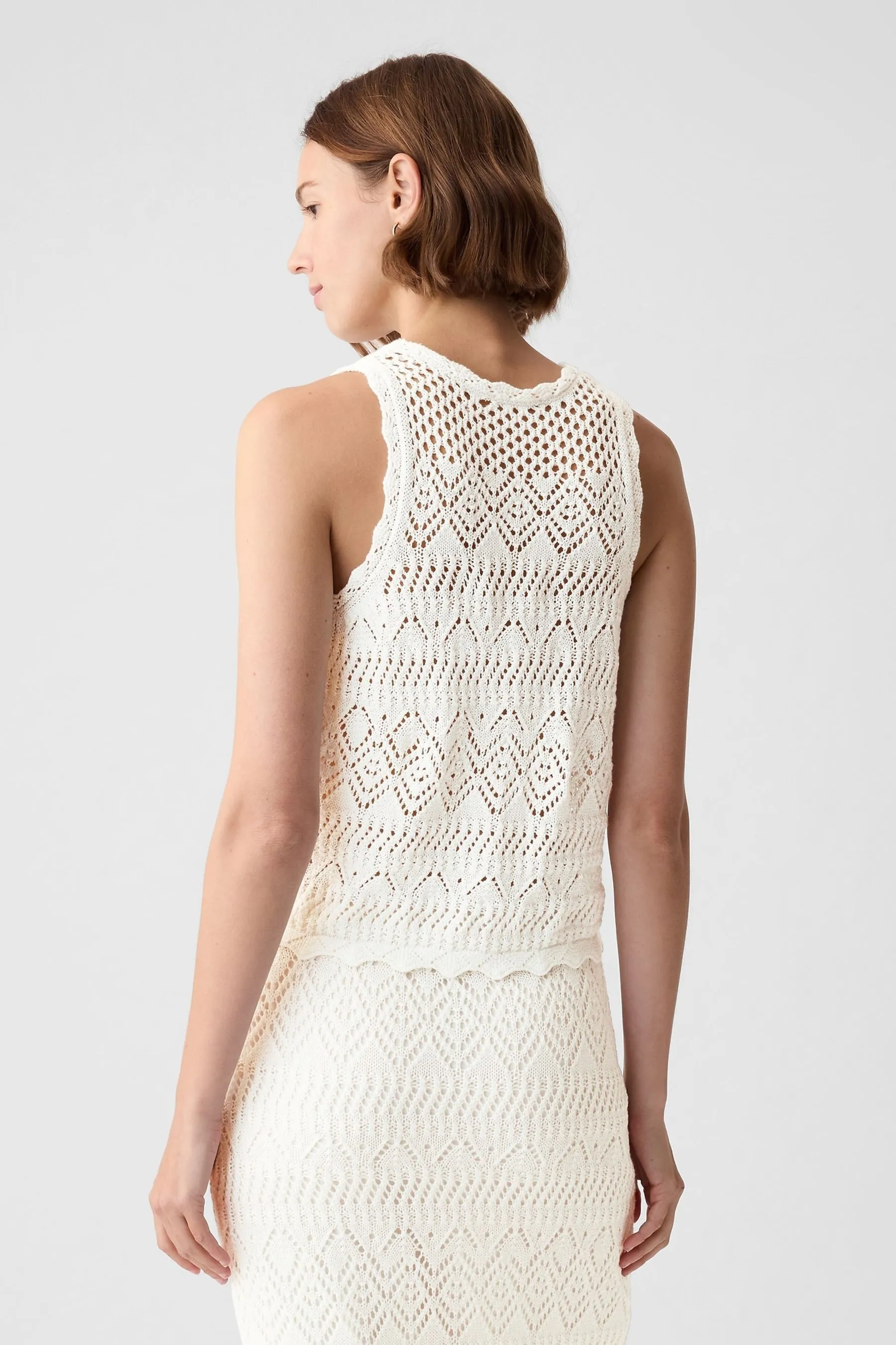 Off White Crochet Racer Back Vest