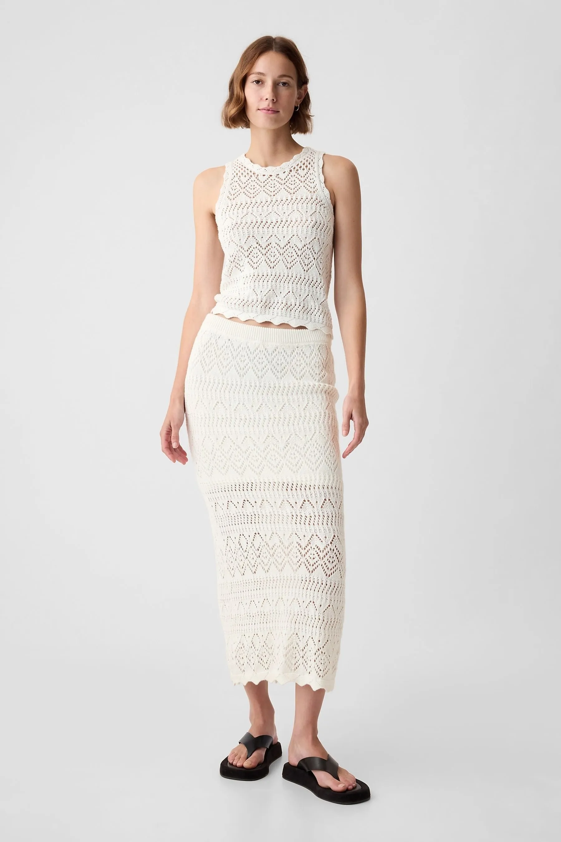 Off White Crochet Racer Back Vest