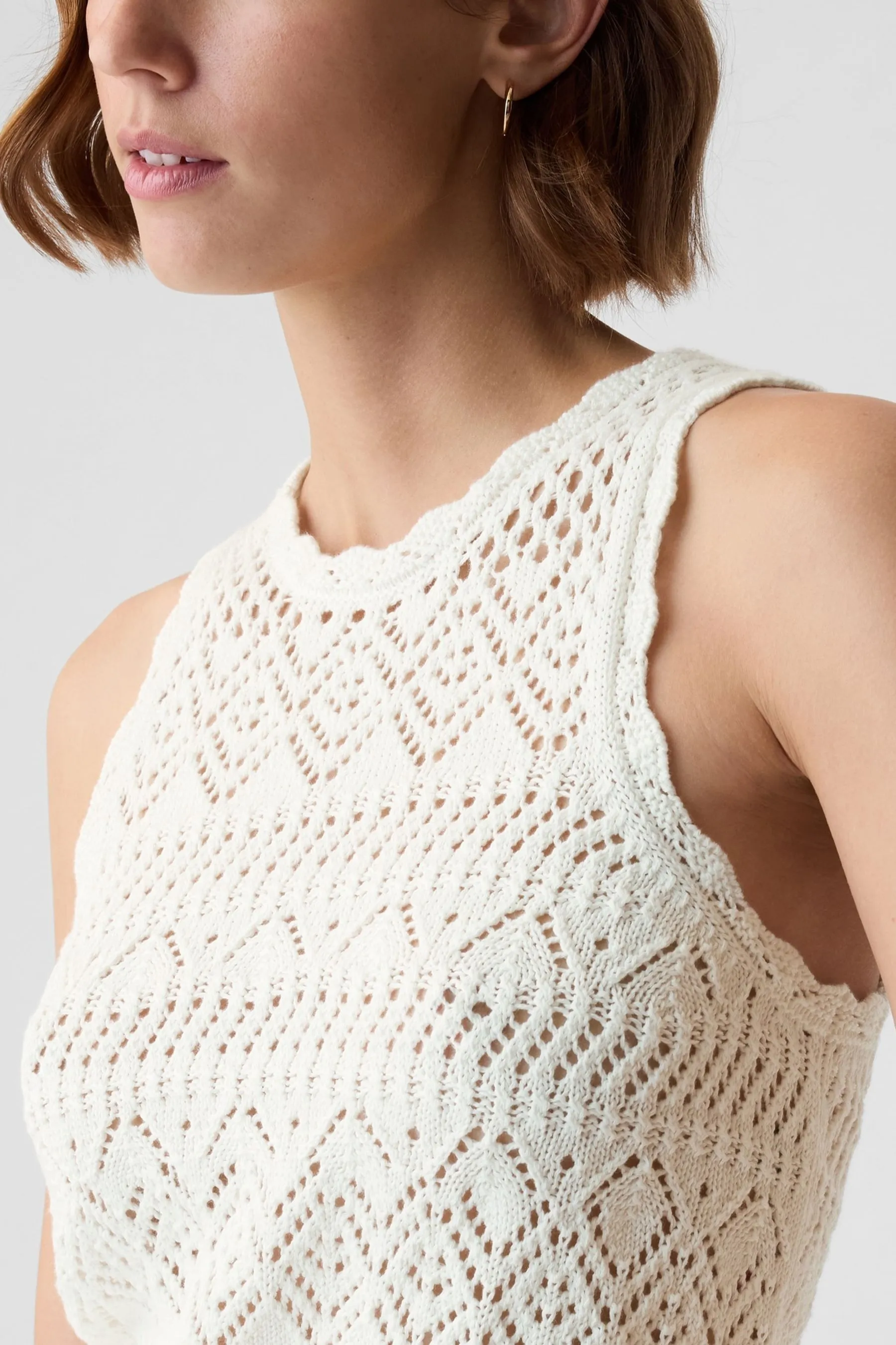 Off White Crochet Racer Back Vest