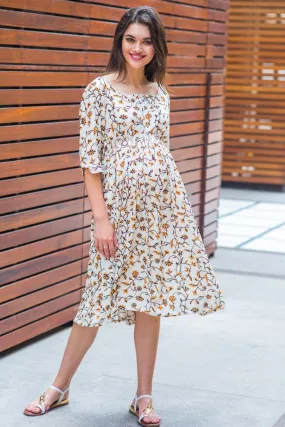 Offwhite Bloom Maternity & Nursing Dress