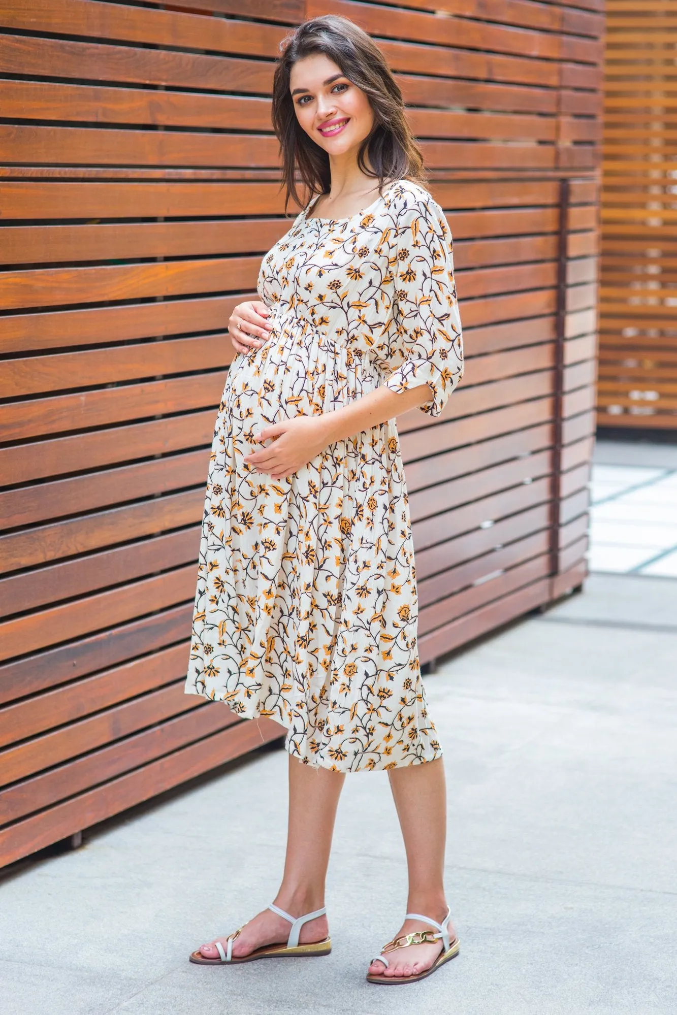 Offwhite Bloom Maternity & Nursing Dress