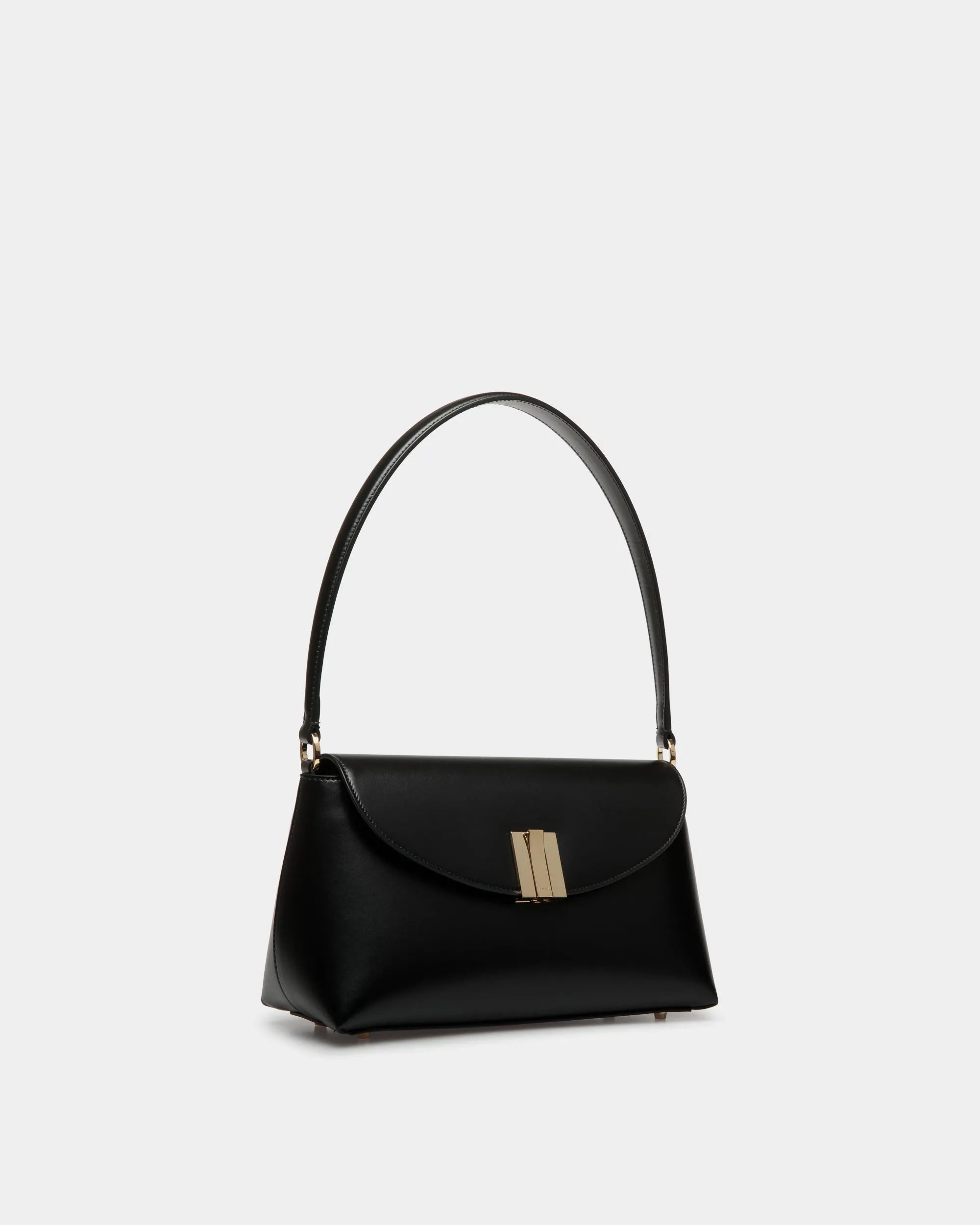 Ollam Small Top Handle Bag In Black Leather