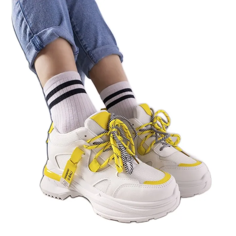 One Chance white and yellow double lacing sneakers