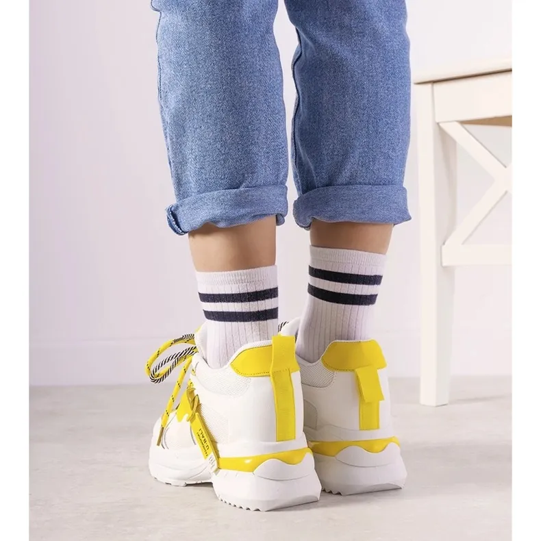 One Chance white and yellow double lacing sneakers