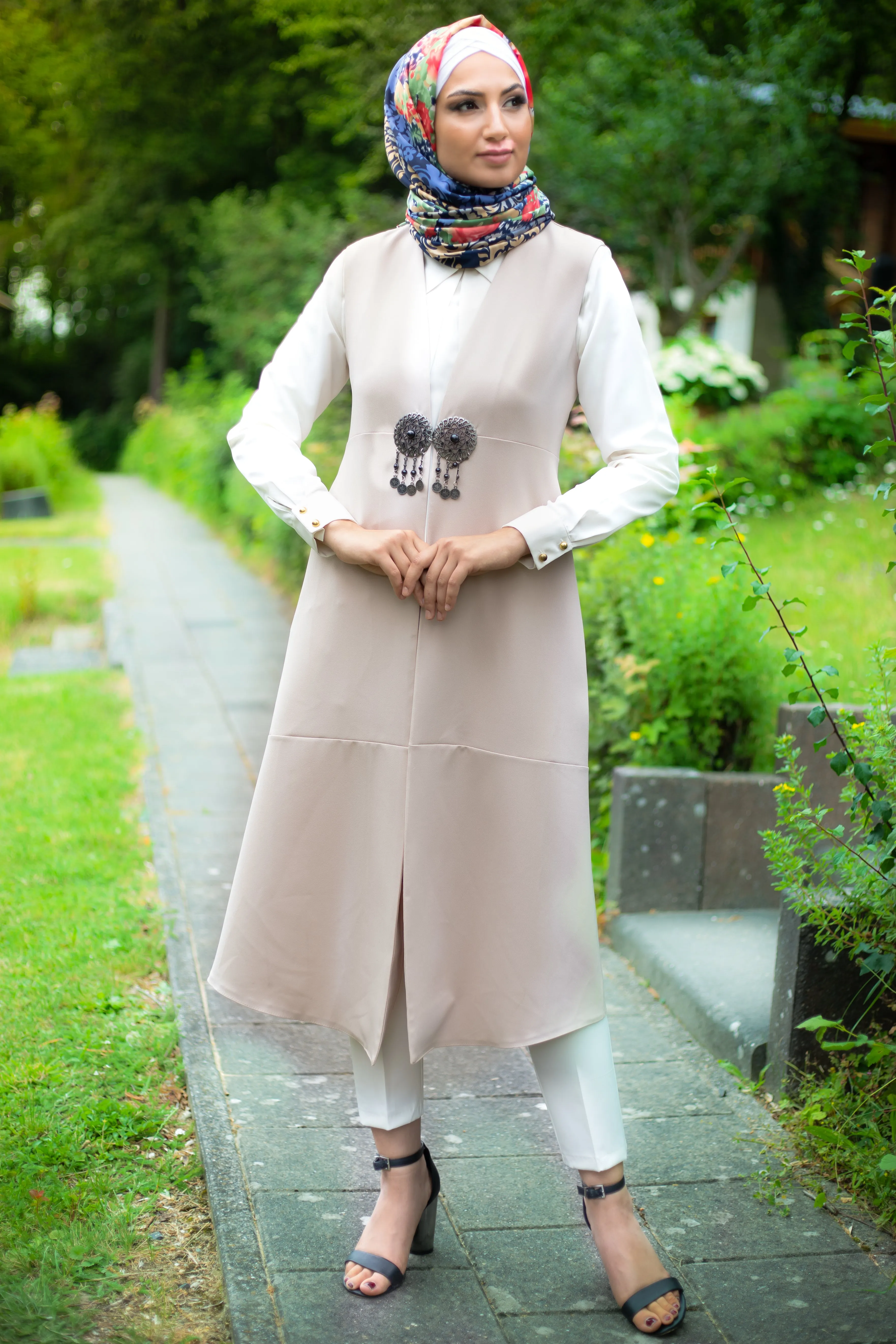 Ottoman-Style Long Vest | Beige Color