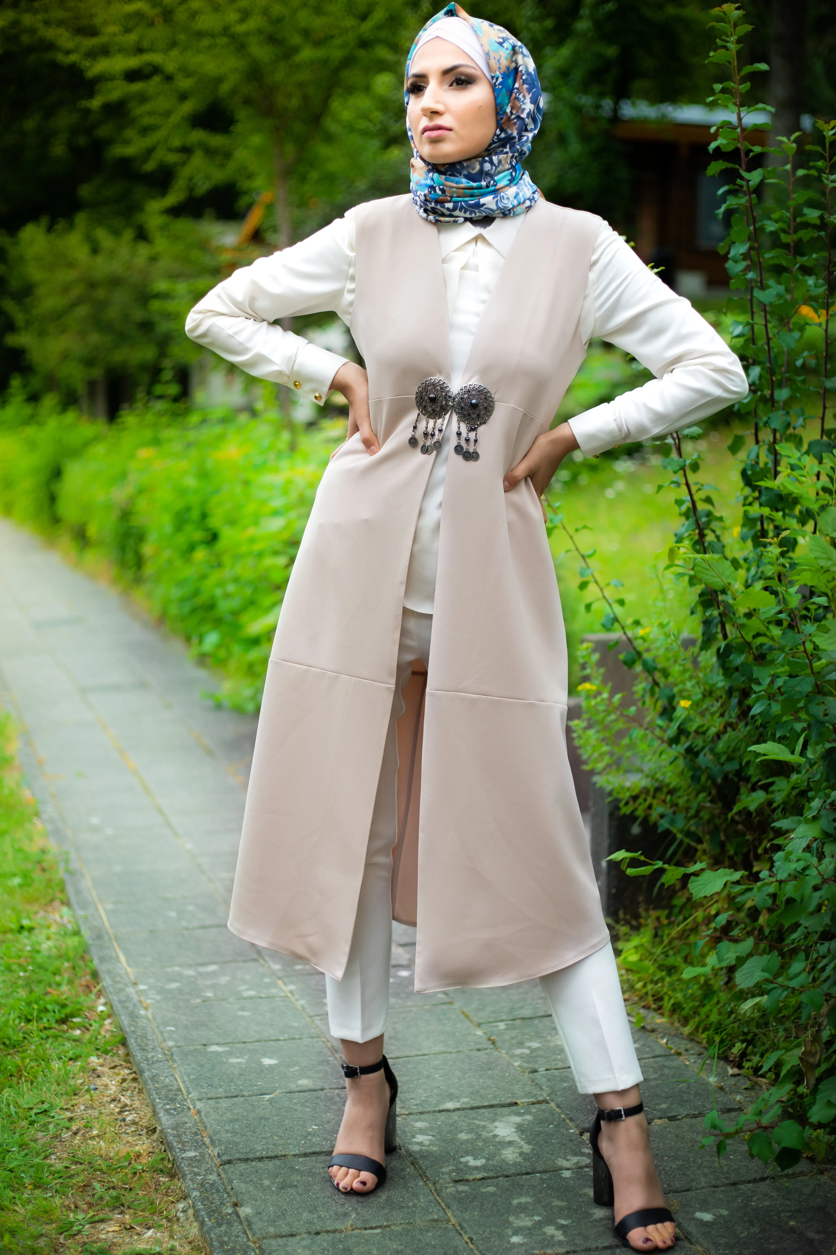 Ottoman-Style Long Vest | Beige Color