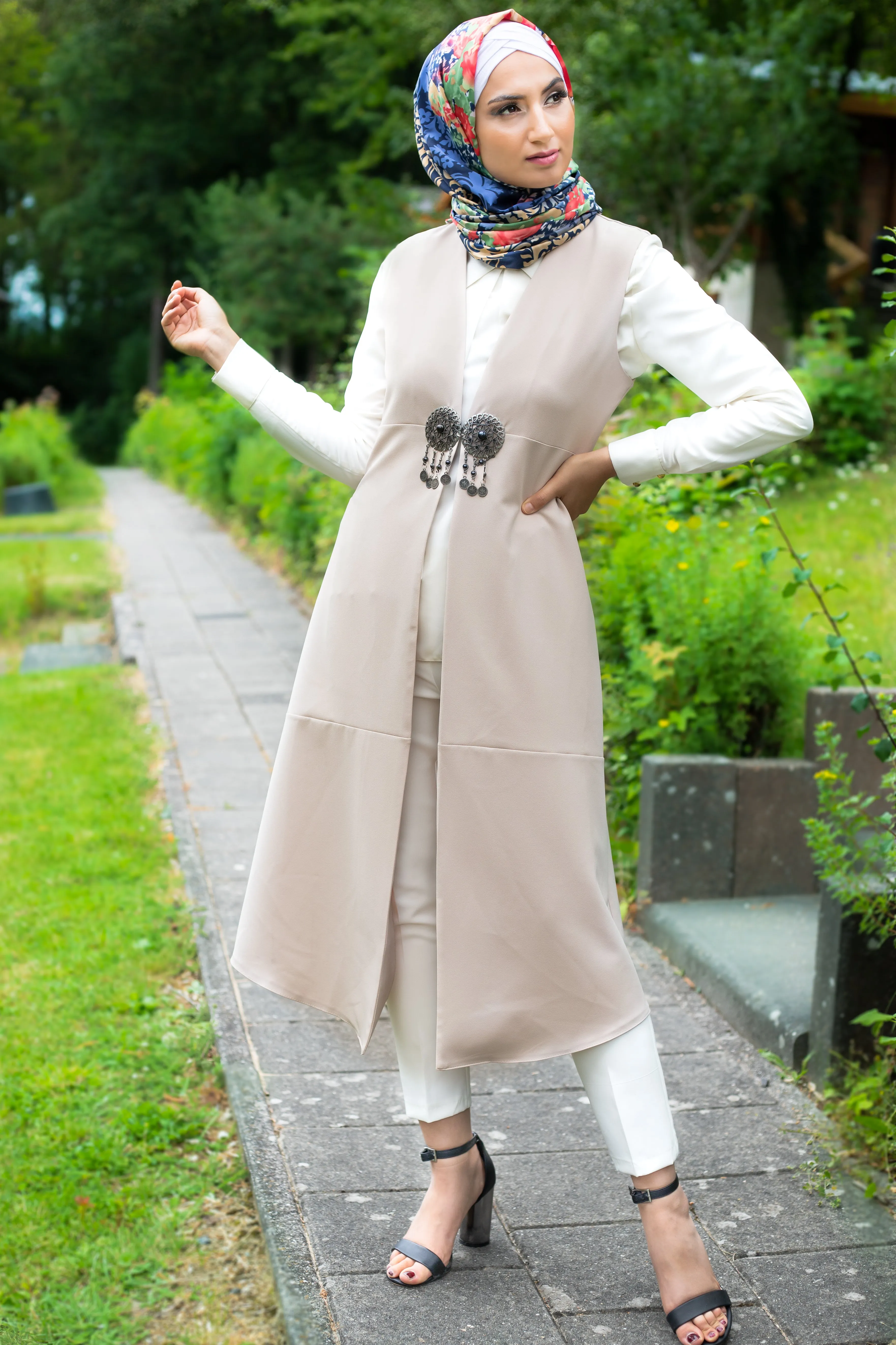 Ottoman-Style Long Vest | Beige Color